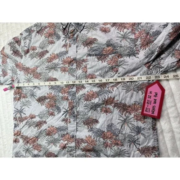 Sunrise Kingdom Vintage Design Hawaiian Palm Print Button Down Light Blue Coral - Picture 14 of 15